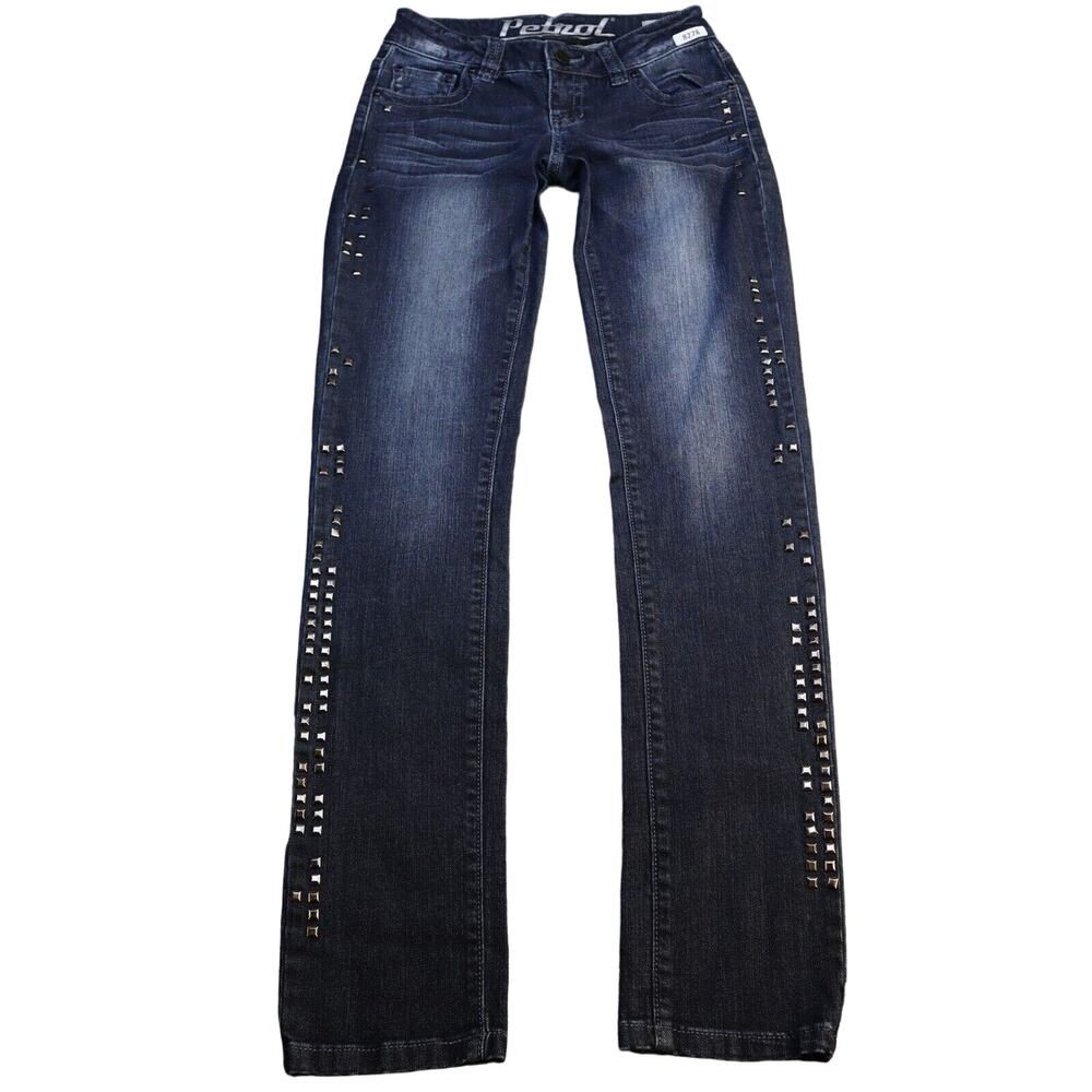 Petrol Rain Jeans Women 27 Blue Dark Wash Bootcut Silver Stud Embellished Pants